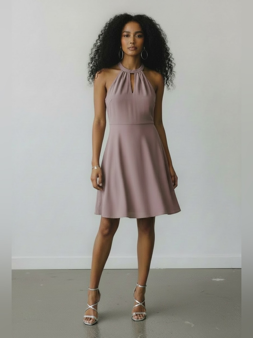 Express Mauve Halter Keyhole A-Line Mini Dress